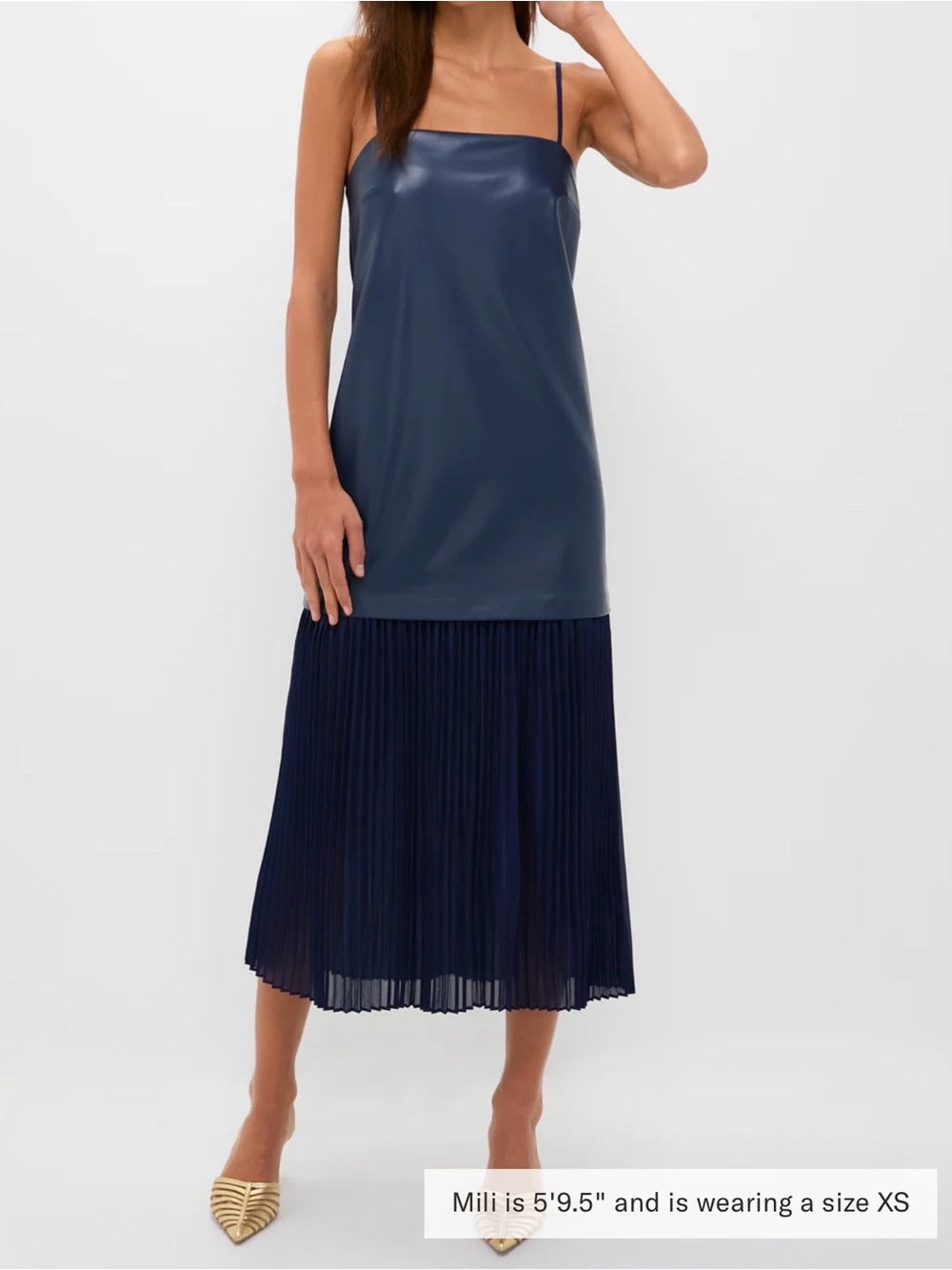HYACINTH HOUSE
Mixed Media Leather Pleated Ozzy Midi Dress New with tags